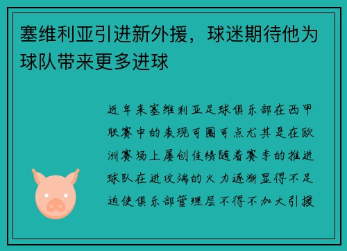 塞维利亚引进新外援，球迷期待他为球队带来更多进球