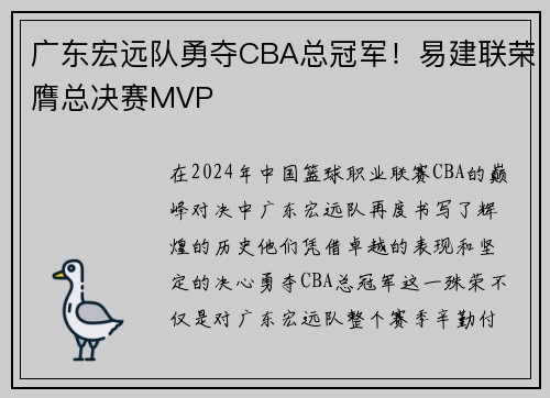 广东宏远队勇夺CBA总冠军！易建联荣膺总决赛MVP